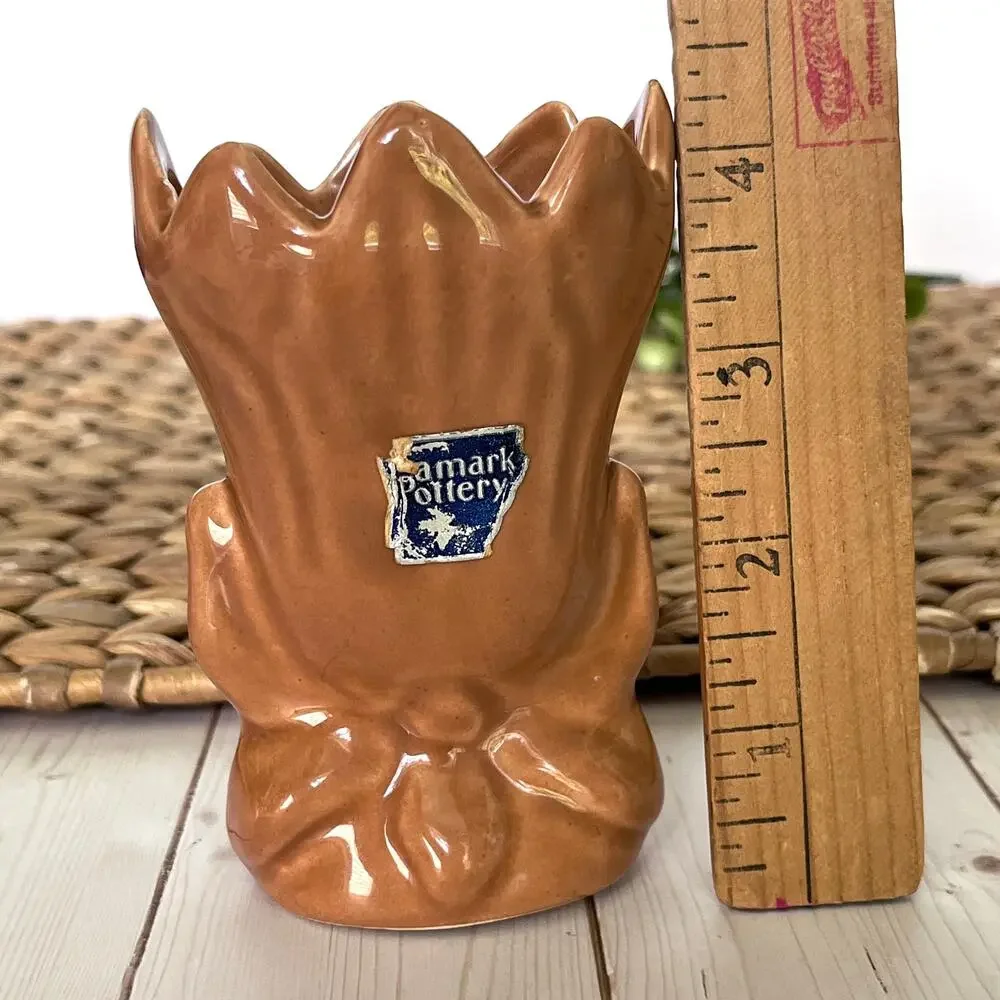 Vintage Camark Pottery Tulip Bud Vase Neutral Peach Glaze Orignal Labels